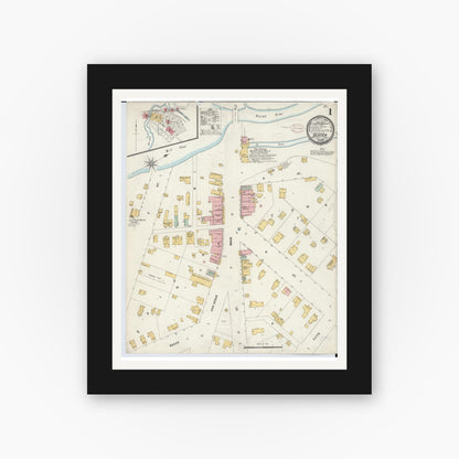 Old map wall art mockup — black gallery frame with white mat — Sanborn Fire Insurance Map from Dexter, Washtenaw County, Michigan (1899) - Complete Map Set