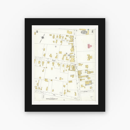 Old map wall art mockup — black gallery frame with white mat — Sanborn Fire Insurance Map from Falmouth, Barnstable County, Massachusetts (1923), Sheet #0005
