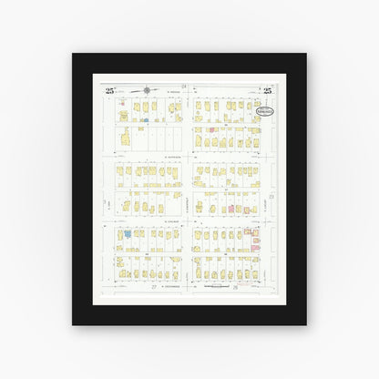 Old map wall art mockup — black gallery frame with white mat — Sanborn Fire Insurance Map from Kankakee, Kankakee County, Illinois (1930), Sheet #0025