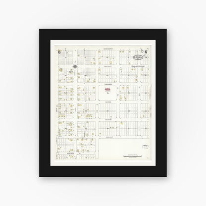 Old map wall art mockup — black gallery frame with white mat — Sanborn Fire Insurance Map from Floydada, Floyd County, Texas (1925), Sheet #0006