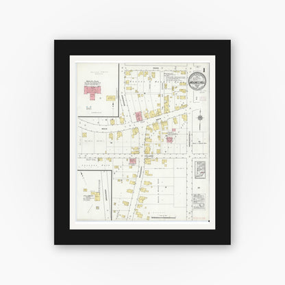Old map wall art mockup — black gallery frame with white mat — Sanborn Fire Insurance Map from Moores Hill, Dearborn County, Indiana (1916) - Complete Map Set