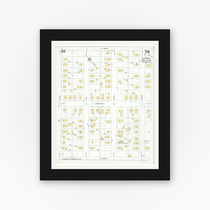 Old map wall art mockup — black gallery frame with white mat — Sanborn Fire Insurance Map from Midland, Midland County, Michigan (1926), Sheet #0018