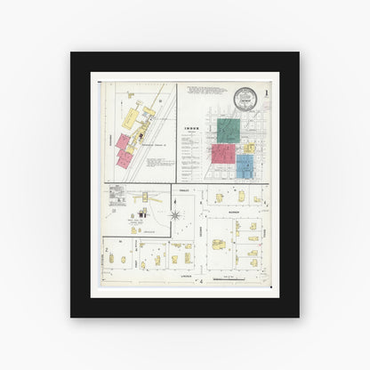 Old map wall art mockup — black gallery frame with white mat — Sanborn Fire Insurance Map from Chenoa, McLean County, Illinois (1907) - Complete Map Set
