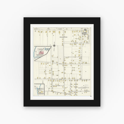 Old map wall art mockup — black gallery frame with white mat — Sanborn Fire Insurance Map from Shelby, Cleveland County, North Carolina (1921), Sheet #0014