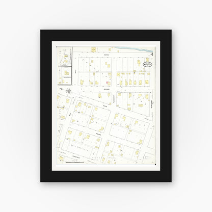 Old map wall art mockup — black gallery frame with white mat — Sanborn Fire Insurance Map from Wapello, Louisa County, Iowa (1909), Sheet #0004