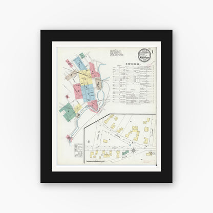 Old map wall art mockup — black gallery frame with white mat — Sanborn Fire Insurance Map from Winchendon, Worcester County, Massachusetts (1896) - Complete Map Set