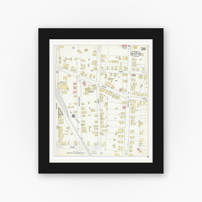Old map wall art mockup — black gallery frame with white mat — Sanborn Fire Insurance Map from Middletown, Orange County, New York (1910), Sheet #0026