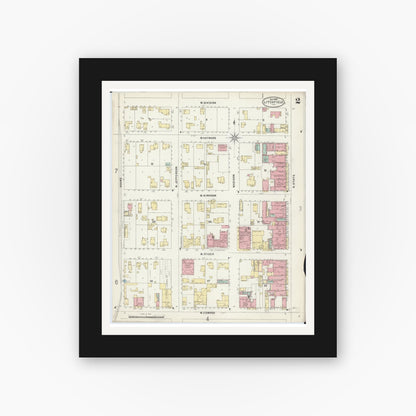 Old map wall art mockup — black gallery frame with white mat — Sanborn Fire Insurance Map from Litchfield, Montgomery County, Illinois (1897), Sheet #0002