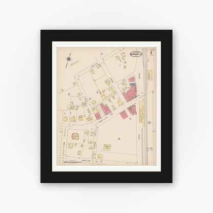 Old map wall art mockup — black gallery frame with white mat — Sanborn Fire Insurance Map from Hendersonville, Henderson County, North Carolina (1922), Sheet #0004