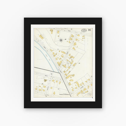 Old map wall art mockup — black gallery frame with white mat — Sanborn Fire Insurance Map from Clinton, Worcester County, Massachusetts (1904), Sheet #0014