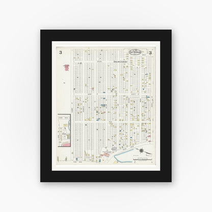 Old map wall art mockup — black gallery frame with white mat — Sanborn Fire Insurance Map from East Paterson, Bergen County, New Jersey (1925), Sheet #0003
