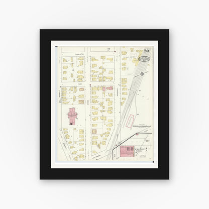 Old map wall art mockup — black gallery frame with white mat — Sanborn Fire Insurance Map from Battle Creek, Calhoun County, Michigan (1913), Sheet #0029