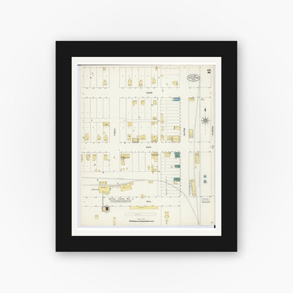 Old map wall art mockup — black gallery frame with white mat — Sanborn Fire Insurance Map from Pellston, Emmet County, Michigan (1907), Sheet #0002