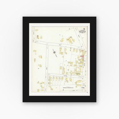 Old map wall art mockup — black gallery frame with white mat — Sanborn Fire Insurance Map from Bridgewater, Plymouth County, Massachusetts (1912), Sheet #0006