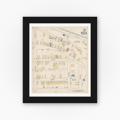 Old map wall art mockup — black gallery frame with white mat — Sanborn Fire Insurance Map from Nanticoke, Luzerne County, Pennsylvania (1920), Sheet #0013