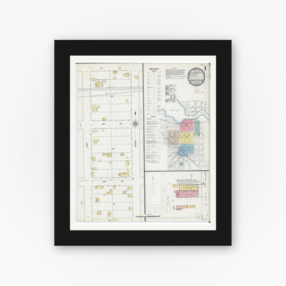 Old map wall art mockup — black gallery frame with white mat — Sanborn Fire Insurance Map from Sauk Centre, Stearns County, Minnesota (1895) - Complete Map Set