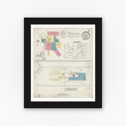 Old map wall art mockup — black gallery frame with white mat — Sanborn Fire Insurance Map from Avoca, Steuben County, New York (1913) - Complete Map Set