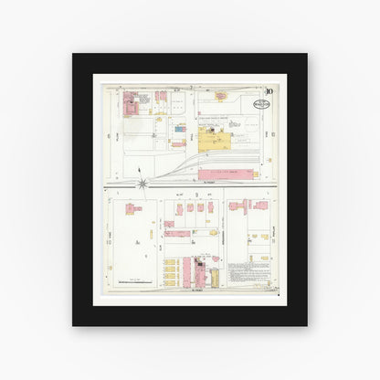 Old map wall art mockup — black gallery frame with white mat — Sanborn Fire Insurance Map from Madison, Jefferson County, Indiana (1904), Sheet #0010