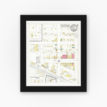Old map wall art mockup — black gallery frame with white mat — Sanborn Fire Insurance Map from Coon Rapids, Carroll County, Iowa (1901) â€” Complete Set