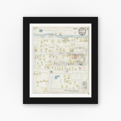 Old map wall art mockup — black gallery frame with white mat — Sanborn Fire Insurance Map from Hammondsport, Steuben County, New York (1893) - Complete Map Set