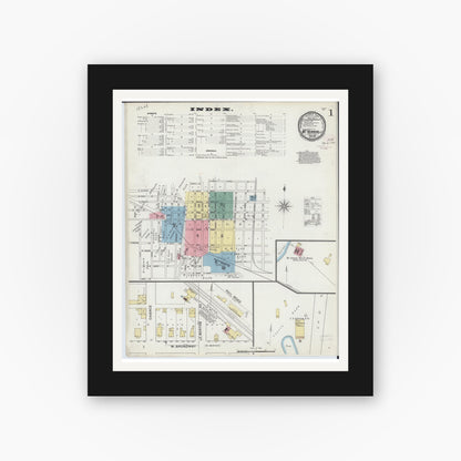 Old map wall art mockup — black gallery frame with white mat — Sanborn Fire Insurance Map from Mount Vernon, Jefferson County, Illinois (1894) - Complete Map Set