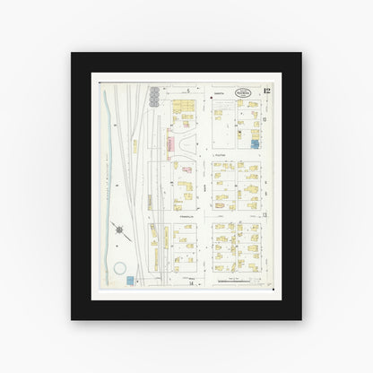 Old map wall art mockup — black gallery frame with white mat — Sanborn Fire Insurance Map from Red Wing, Goodhue County, Minnesota (1910), Sheet #0012