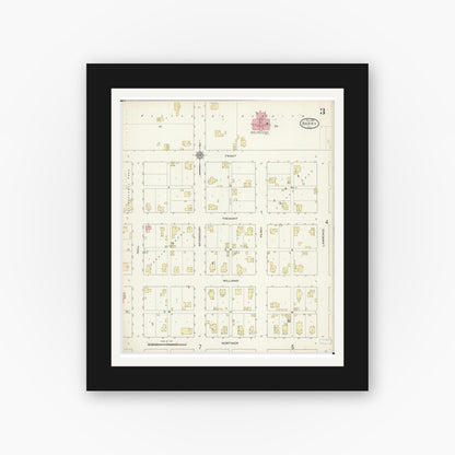 Old map wall art mockup — black gallery frame with white mat — Sanborn Fire Insurance Map from Barry, Pike County, Illinois (1913), Sheet #0003