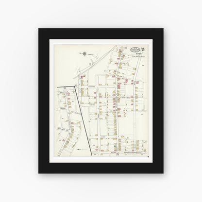 Old map wall art mockup — black gallery frame with white mat — Sanborn Fire Insurance Map from Hanover, York County, Pennsylvania (1917), Sheet #0015