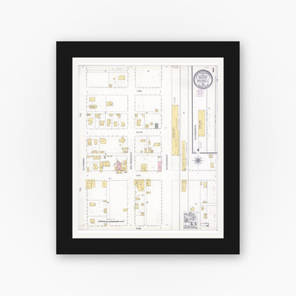 Old map wall art mockup — black gallery frame with white mat — Sanborn Fire Insurance Map from Maxwell, Colusa County, California (1907) - Complete Map Set