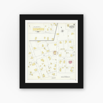 Old map wall art mockup — black gallery frame with white mat — Sanborn Fire Insurance Map from Winnsboro, Wood County, Texas (1909), Sheet #0003