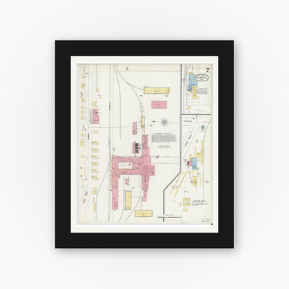 Old map wall art mockup — black gallery frame with white mat — Sanborn Fire Insurance Map from Wabash, Wabash County, Indiana (1896), Sheet #0007