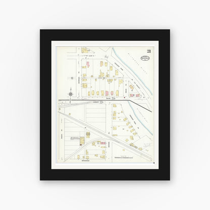 Old map wall art mockup — black gallery frame with white mat — Sanborn Fire Insurance Map from Warren, Warren County, Pennsylvania (1912), Sheet #0021