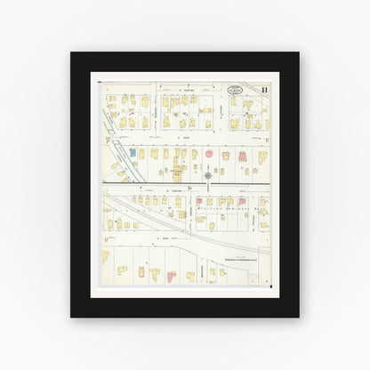 Old map wall art mockup — black gallery frame with white mat — Sanborn Fire Insurance Map from Albion, Calhoun County, Michigan (1913), Sheet #0011