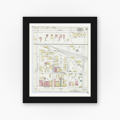Old map wall art mockup — black gallery frame with white mat — Sanborn Fire Insurance Map from Norwalk, Huron County, Ohio (1893), Sheet #0006