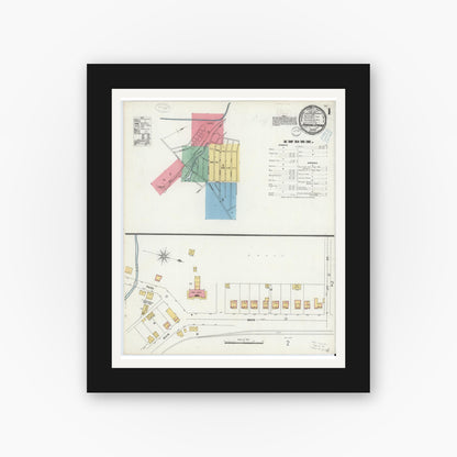 Old map wall art mockup — black gallery frame with white mat — Sanborn Fire Insurance Map from Roaring Spring, Blair County, Pennsylvania (1899), Sheet #0001