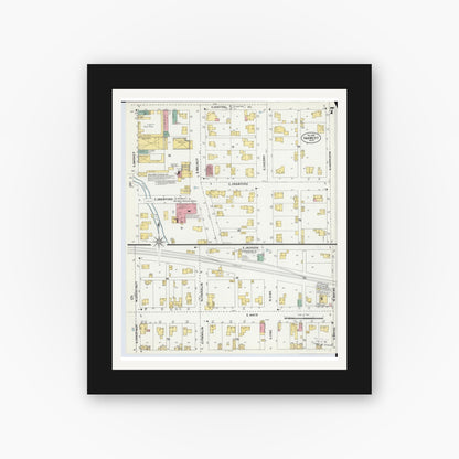Old map wall art mockup — black gallery frame with white mat — Sanborn Fire Insurance Map from Van Wert, Van Wert County, Ohio (1901), Sheet #0007