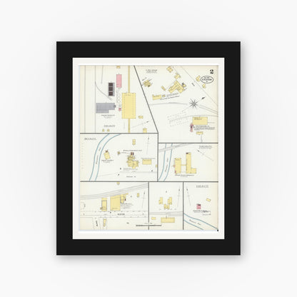 Old map wall art mockup — black gallery frame with white mat — Sanborn Fire Insurance Map from Graham, Tazewell County, Virginia (1903), Sheet #0002