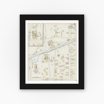 Old map wall art mockup — black gallery frame with white mat — Sanborn Fire Insurance Map from Cuba, Allegany County, New York (1886), Sheet #0003
