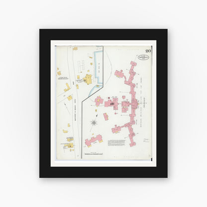 Old map wall art mockup — black gallery frame with white mat — Sanborn Fire Insurance Map from Traverse City, Grand Traverse County, Michigan (1904), Sheet #0020