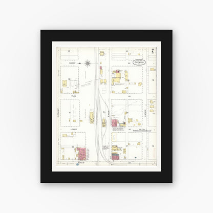 Old map wall art mockup — black gallery frame with white mat — Sanborn Fire Insurance Map from Ontario, San Bernardino County, California (1895), Sheet #0007