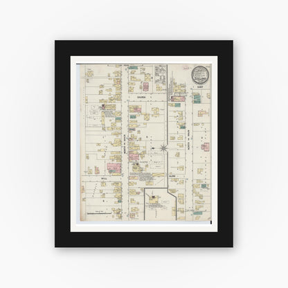 Old map wall art mockup — black gallery frame with white mat — Sanborn Fire Insurance Map from Zeeland, Ottawa County, Michigan (1889), Sheet #0001