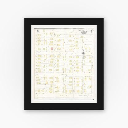 Old map wall art mockup — black gallery frame with white mat — Sanborn Fire Insurance Map from Logan, Harrison County, Iowa (1934), Sheet #0003