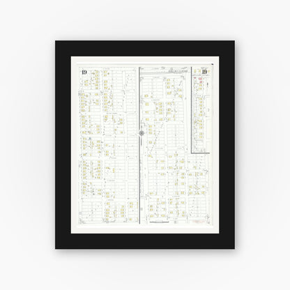 Old map wall art mockup — black gallery frame with white mat — Sanborn Fire Insurance Map from Herrin, Williamson County, Illinois (1941), Sheet #0019