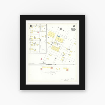 Old map wall art mockup — black gallery frame with white mat — Sanborn Fire Insurance Map from Danville, Montour County, Pennsylvania (1923), Sheet #0015