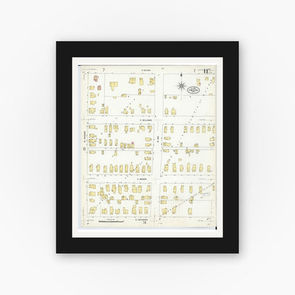 Old map wall art mockup — black gallery frame with white mat — Sanborn Fire Insurance Map from Owosso, Shiawassee County, Michigan (1908), Sheet #0011