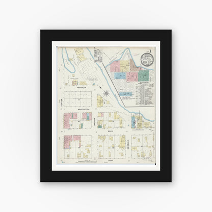 Old map wall art mockup — black gallery frame with white mat — Sanborn Fire Insurance Map from Lake City, Wabasha County, Minnesota (1891), Sheet #0001