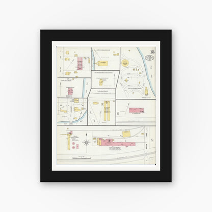 Old map wall art mockup — black gallery frame with white mat — Sanborn Fire Insurance Map from Dixon, Lee County, Illinois (1902), Sheet #0015