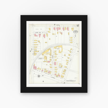 Old map wall art mockup — black gallery frame with white mat — Sanborn Fire Insurance Map from Geneva, Ontario County, New York (1903), Sheet #0017