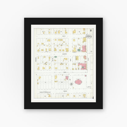 Old map wall art mockup — black gallery frame with white mat — Sanborn Fire Insurance Map from Groesbeck, Limestone County, Texas (1901), Sheet #0003