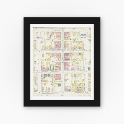 Old map wall art mockup — black gallery frame with white mat — Sanborn Fire Insurance Map from Sheboygan, Sheboygan County, Wisconsin (1887), Sheet #0004